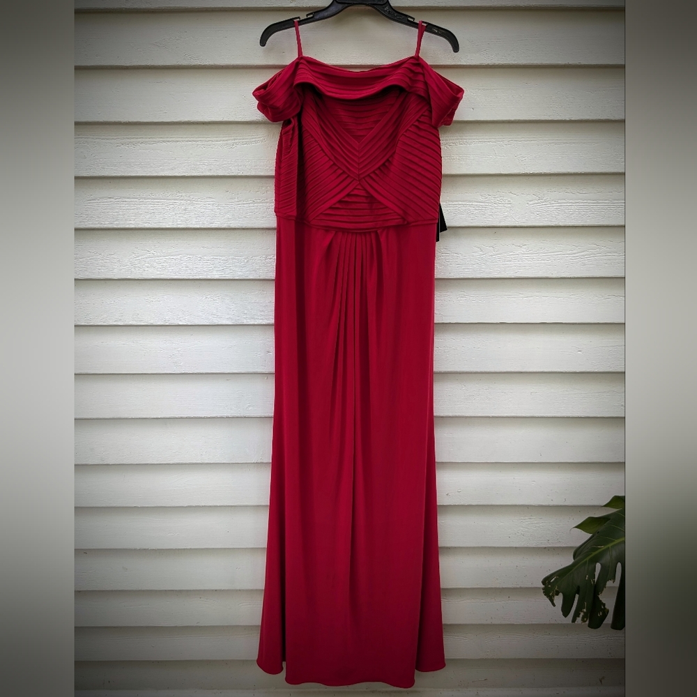NWT! Adrianna Papell Pintuck Off the Shoulder Red Gown